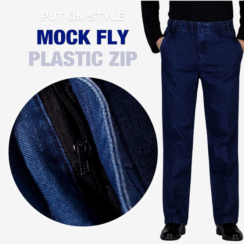 IDEALSANXUN Elastic Waist Jeans for Men Loose Fit Jeans Casual Pants (38Wx32L, Dark Blue) - Image 4